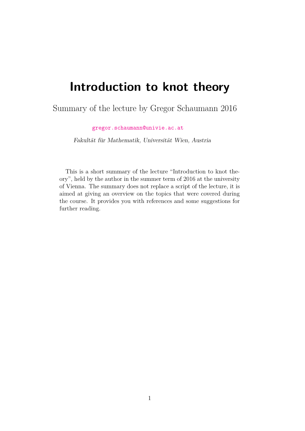 Introduction to Knot Theory