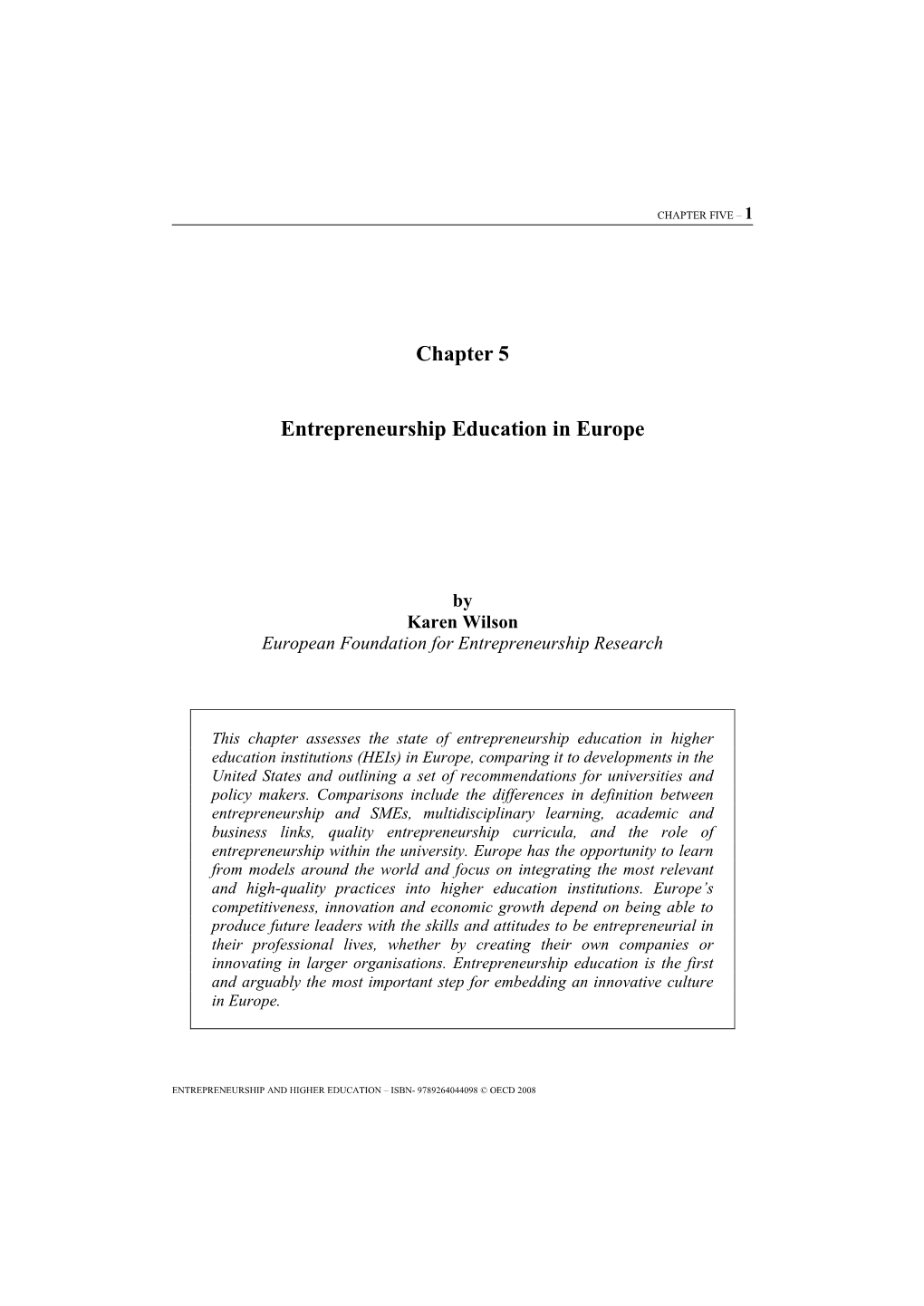 Entrepreneurship Education in Europe