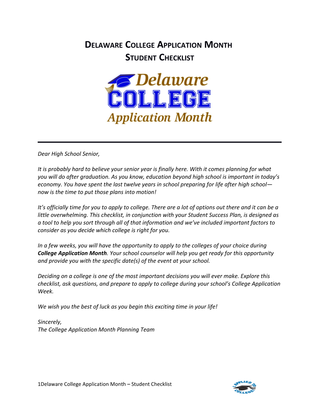 Delaware College Application Month