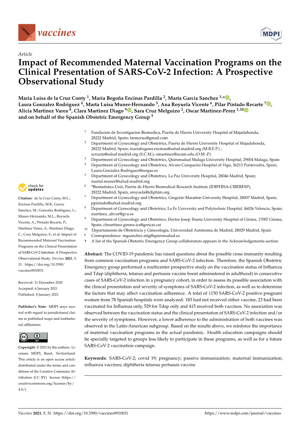 Impact of Recommended Maternal Vaccination Programs on the Clinical Presentation of SARS-Cov-2 Infection: a Prospective Observational Study