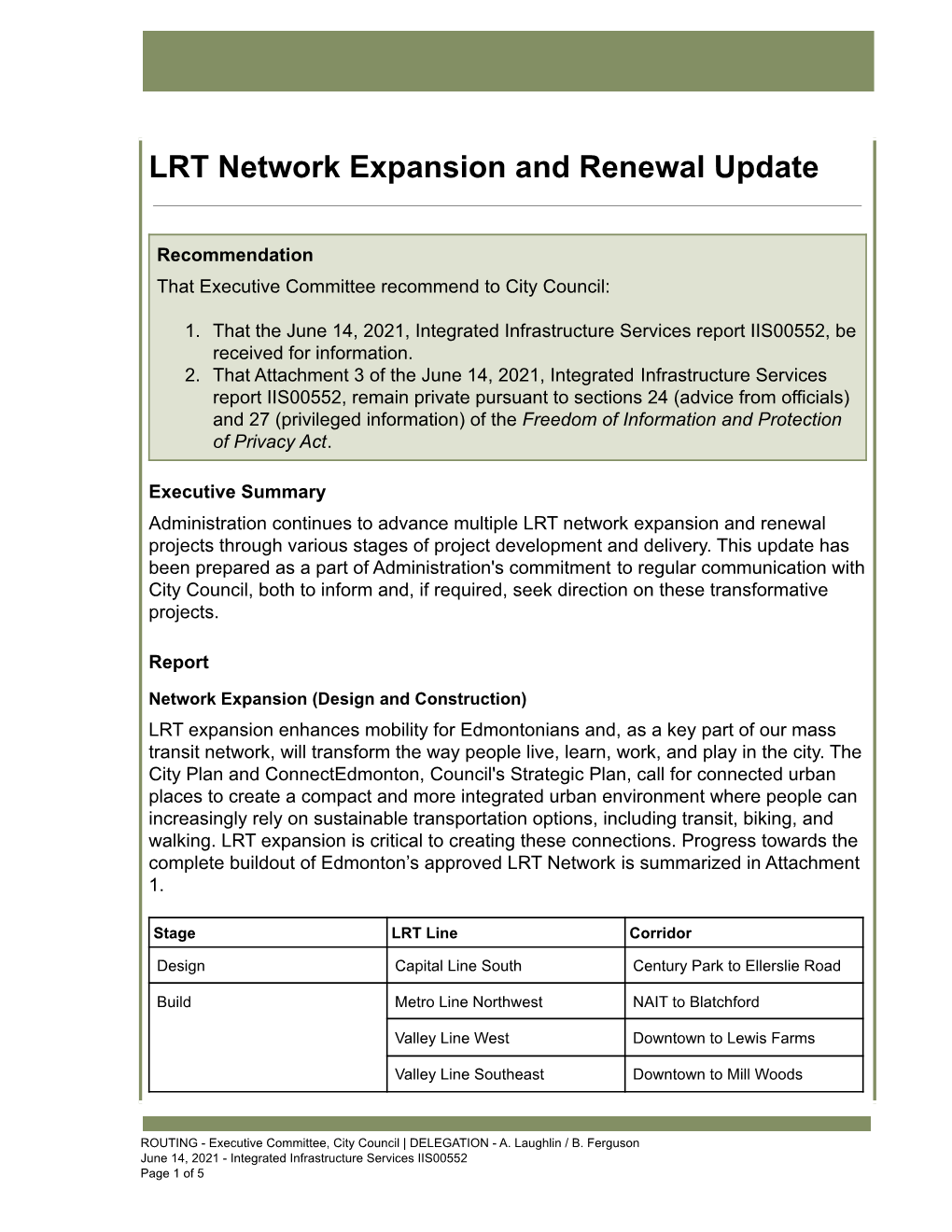 IIS00552 LRT Network Expansion and Renewal Update Crossings