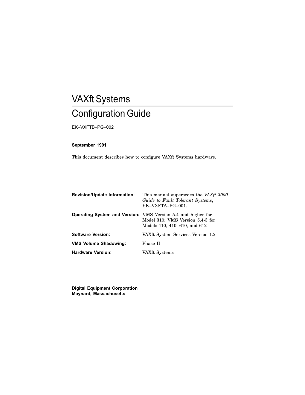 Vaxft Systems Configuration Guide