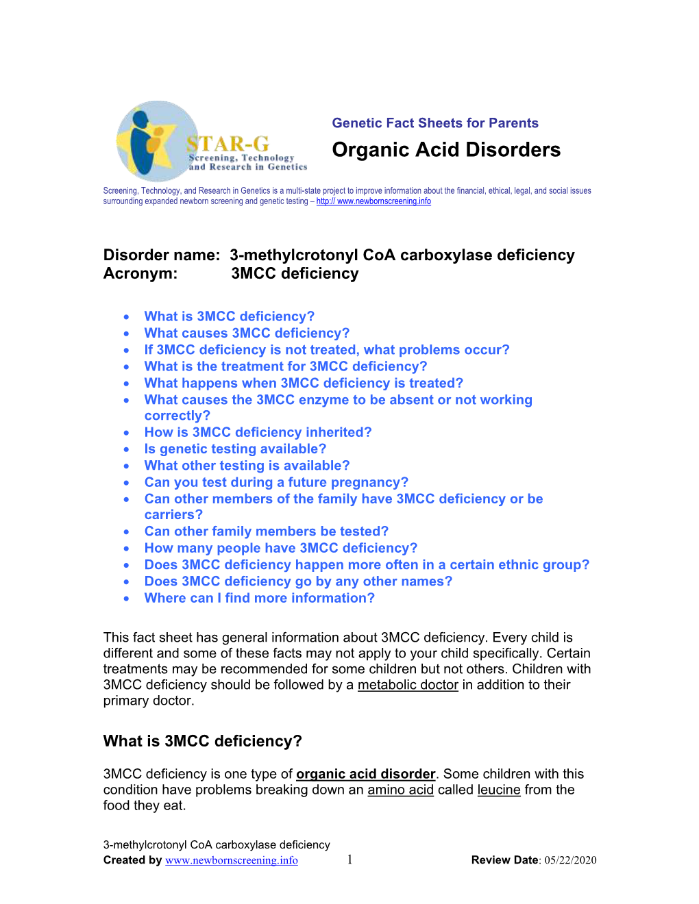 Organic Acid Disorders
