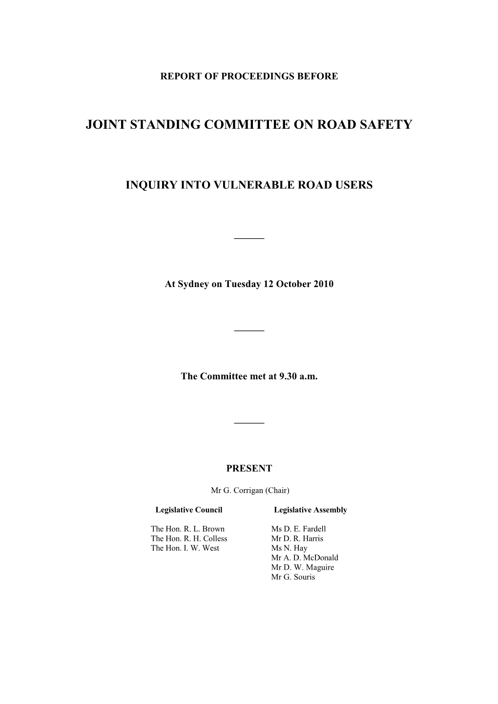 Joint Standing Committee on Road Safety