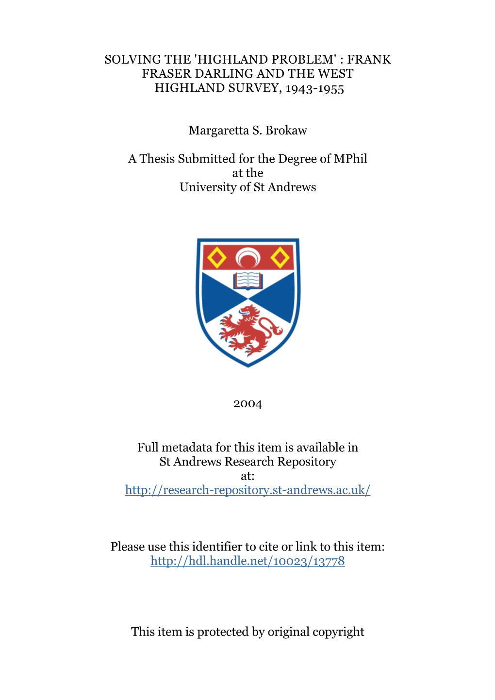 Margaretta S. Brokaw Mphil Thesis