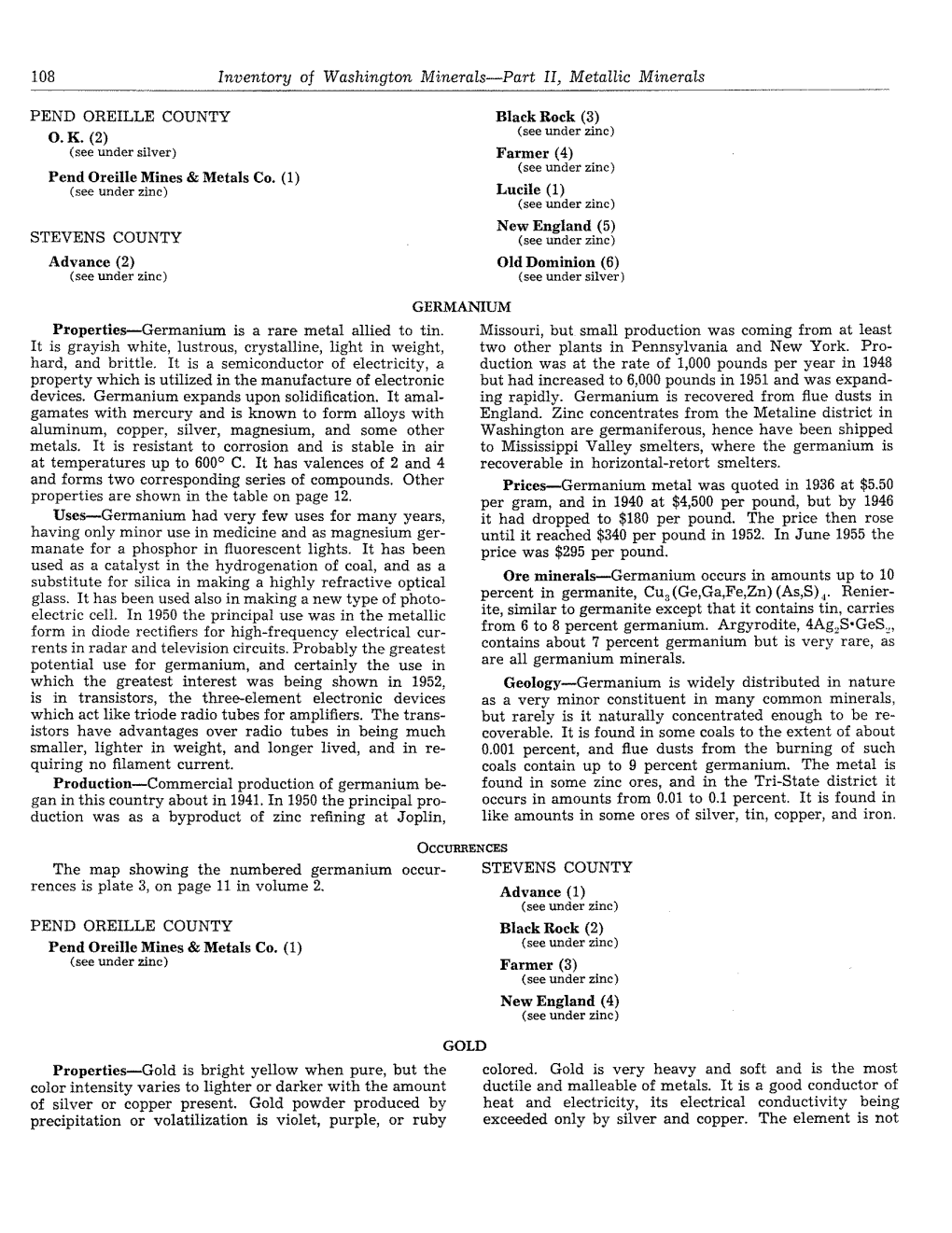 Bulletin 37, Inventory of Washington Minerals Part II, Metallic