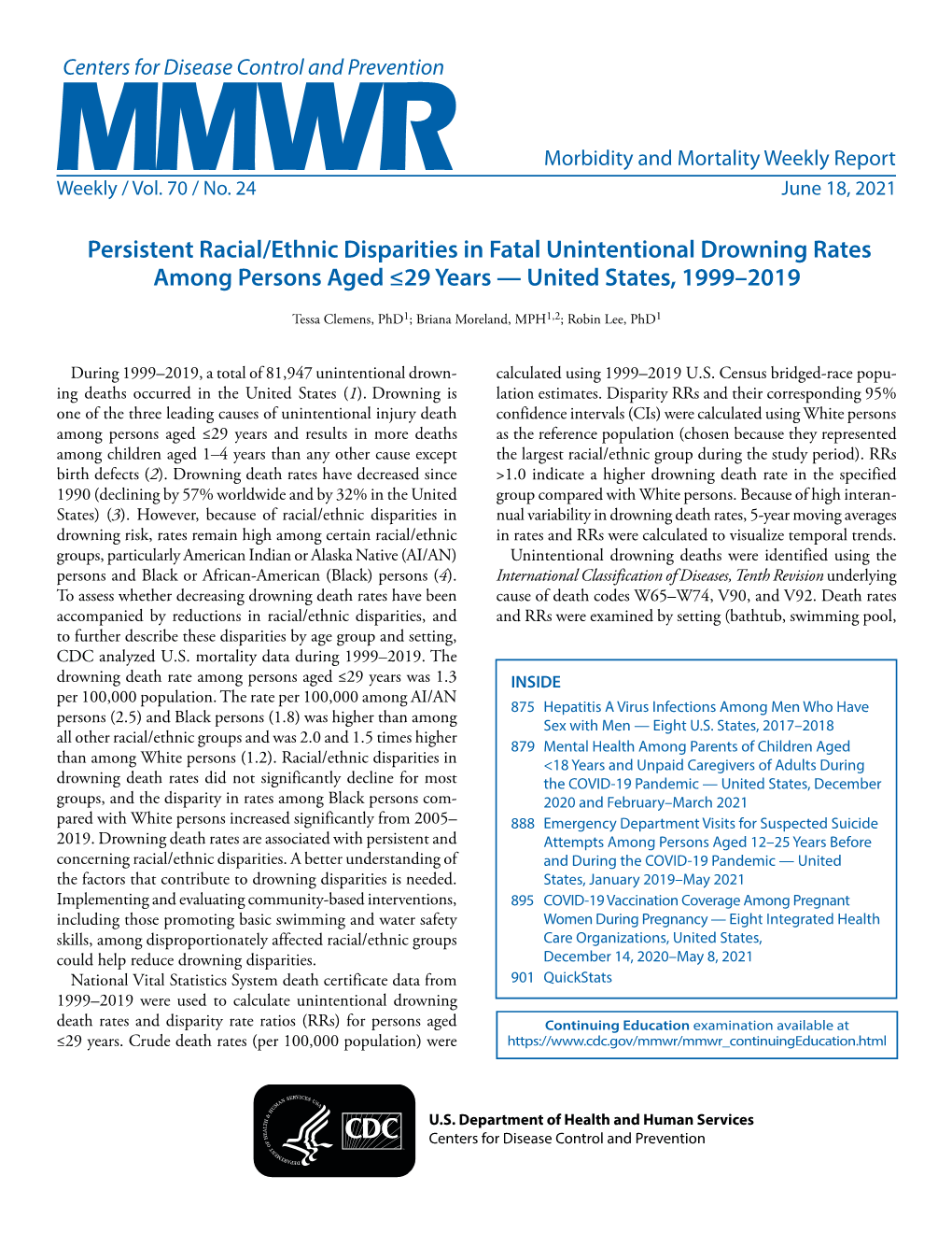 MMWR, Volume 70, Issue 24 — June 18, 2021