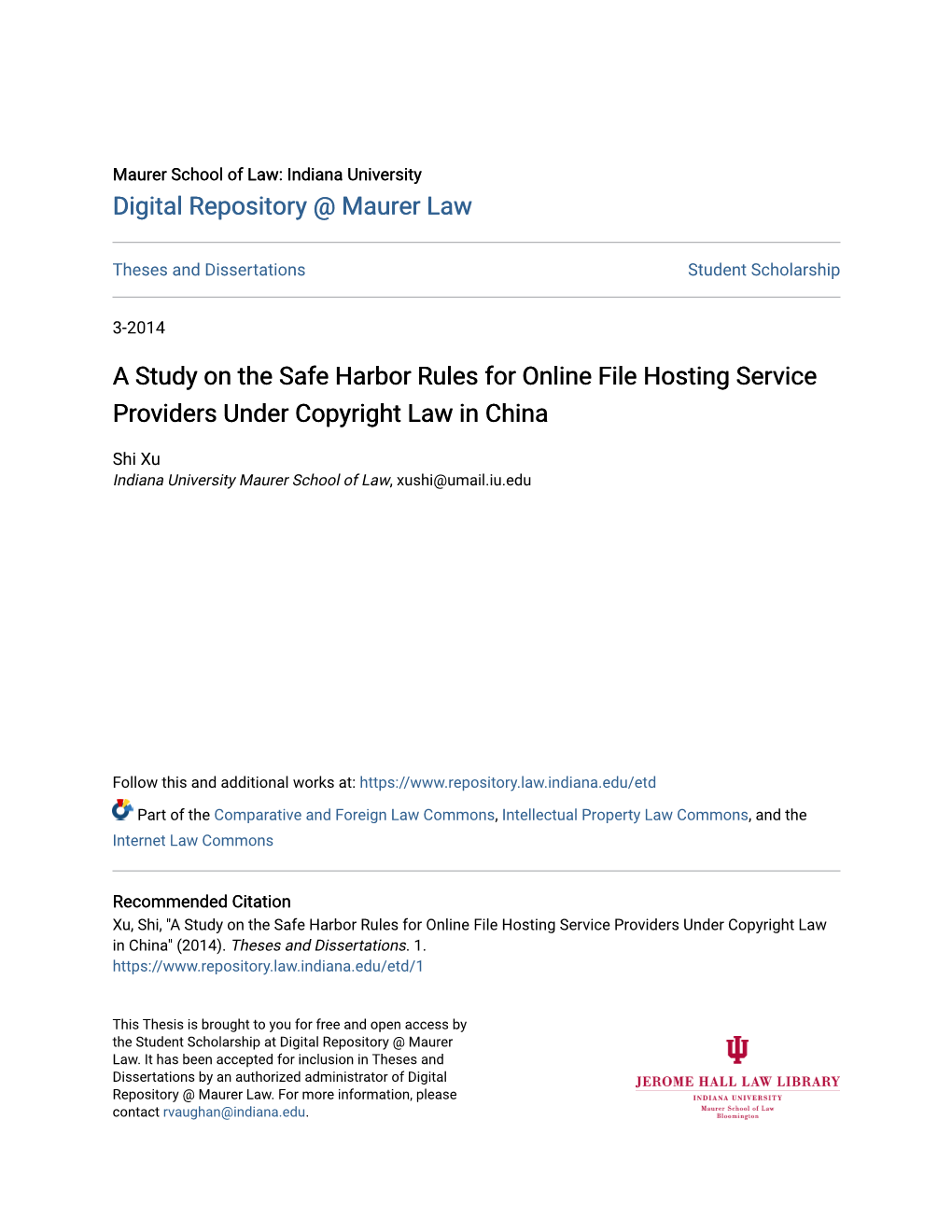 A Study on the Safe Harbor Rules for Online File Hosting Service Providers Under Copyright Law in China