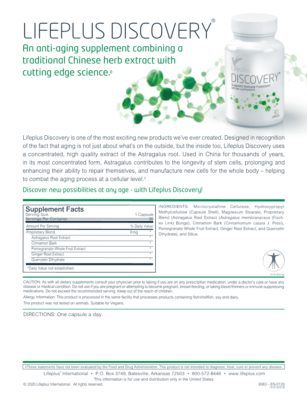 LIFEPLUS DISCOVERY® an Anti-Aging Supplement Combining a Traditional Chinese Herb Extract with Cutting Edge Science.◊