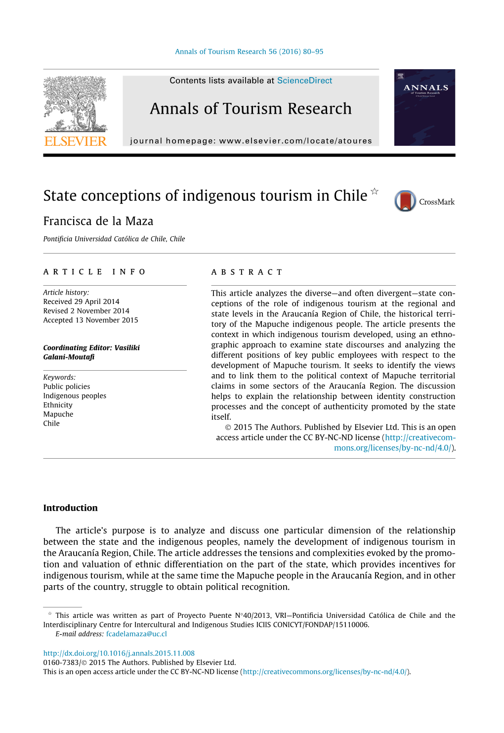 State Conceptions of Indigenous Tourism in Chile Q