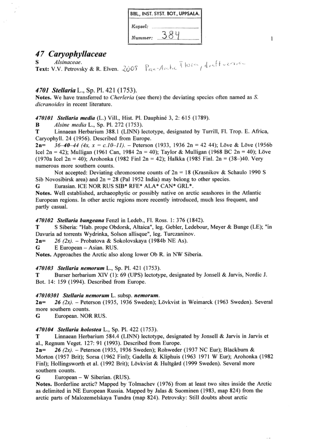 Caryophyllaceae, Pan-Arctic Flora. : 1-45, Petrovsky, V V & Elven, R