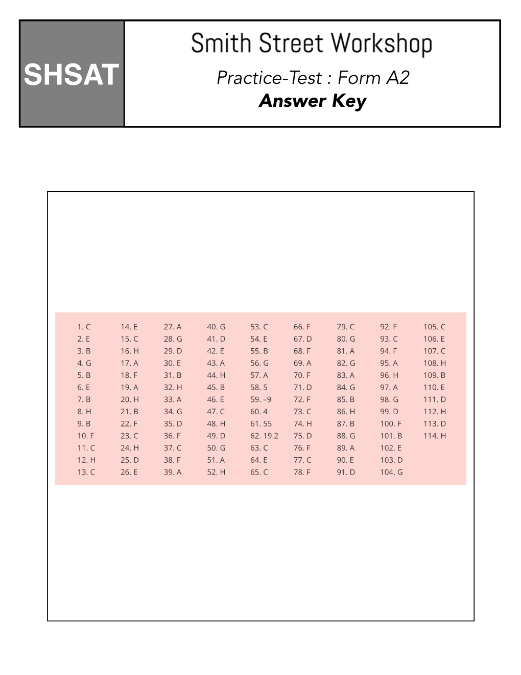 Practice-Test : Form A2 Answer Key