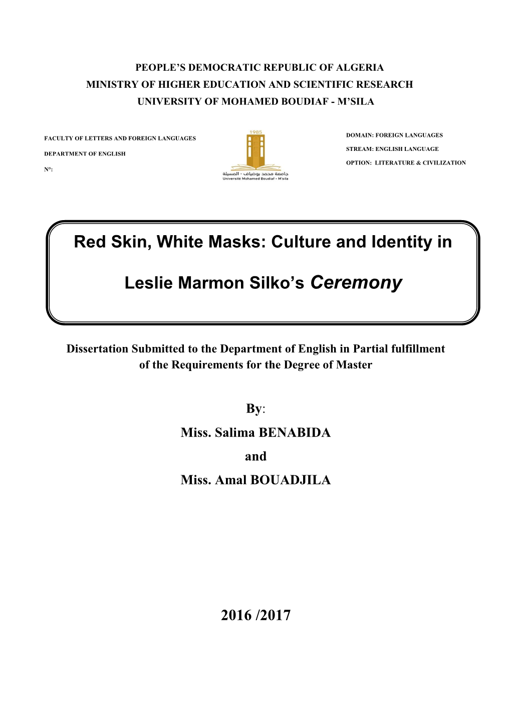 Culture and Identity in Leslie Marmon Silko's Ceremony