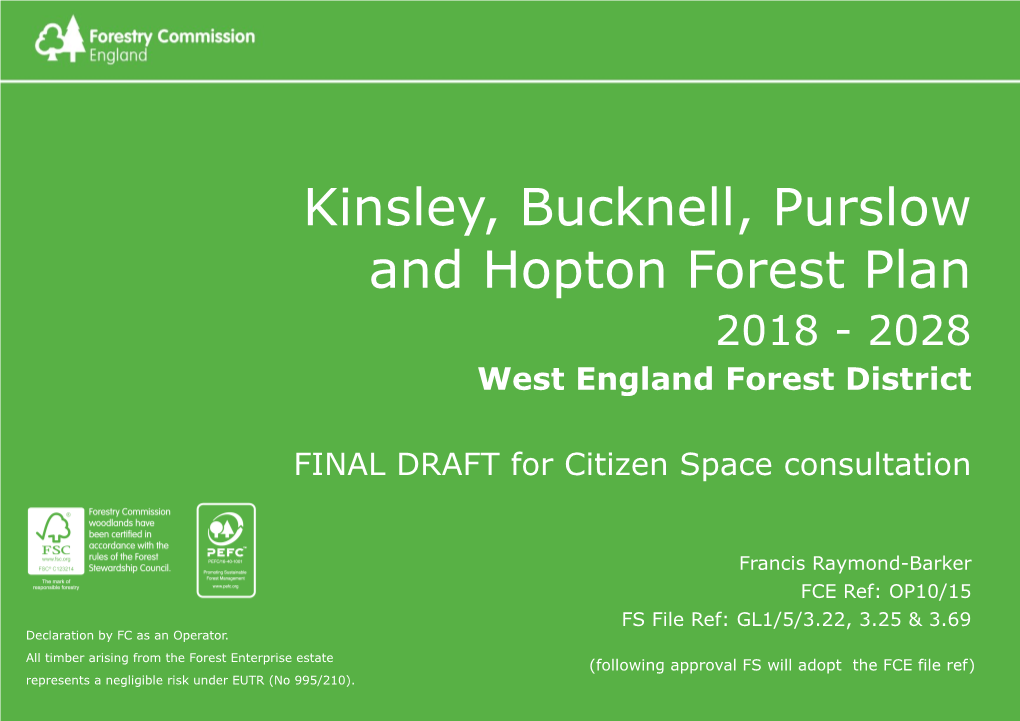 Kinsley, Bucknell, Purslow and Hopton Forest Plan 2018-2028