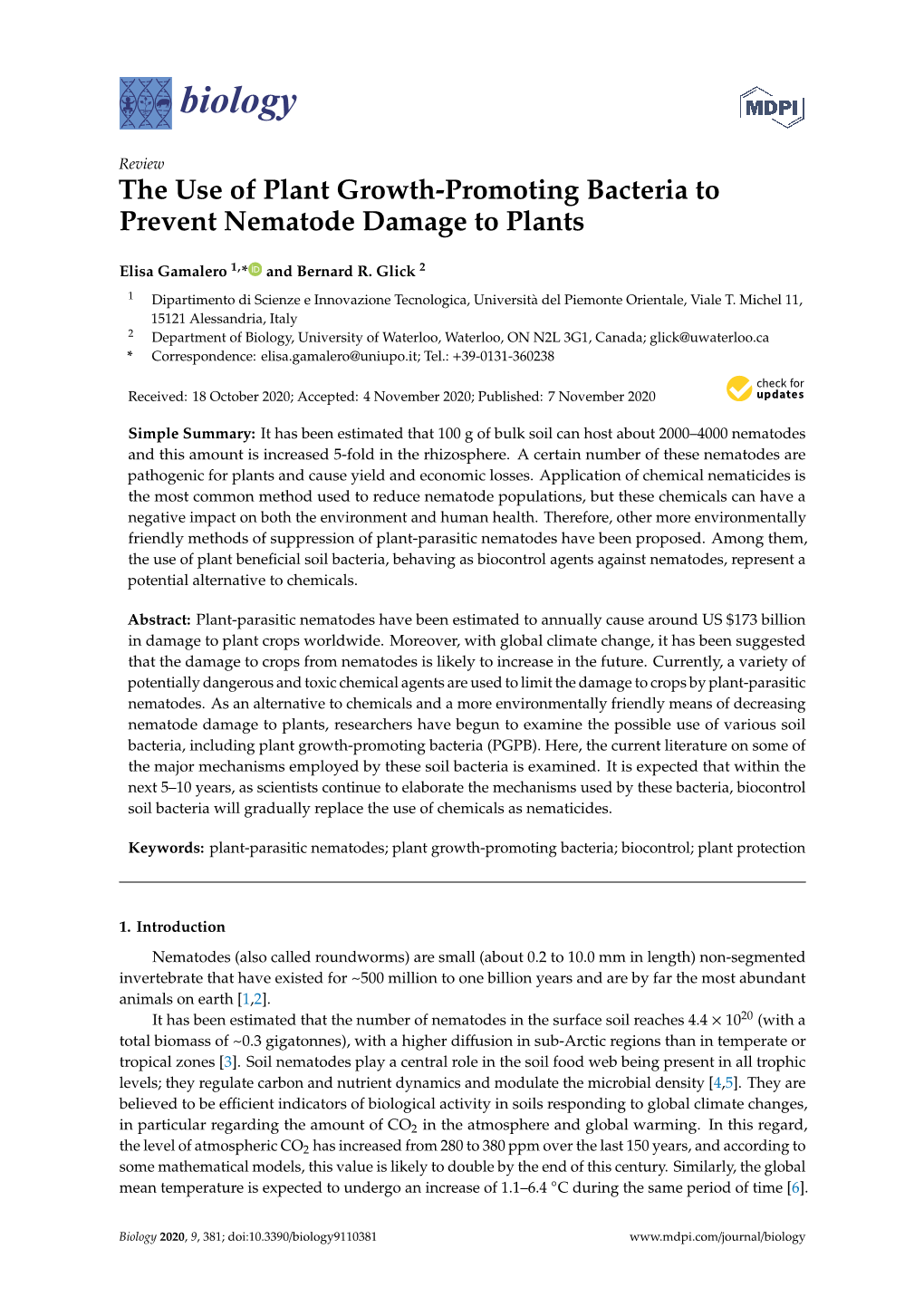 The Use of Plant Growth-Promoting Bacteria to Prevent Nematode Damage to Plants