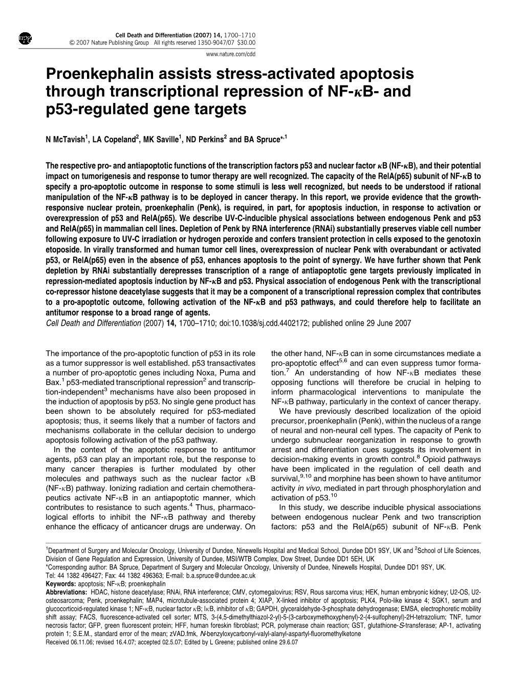 Proenkephalin Assists Stress-Activated Apoptosis Through Transcriptional Repression of NF-Jb- and P53-Regulated Gene Targets