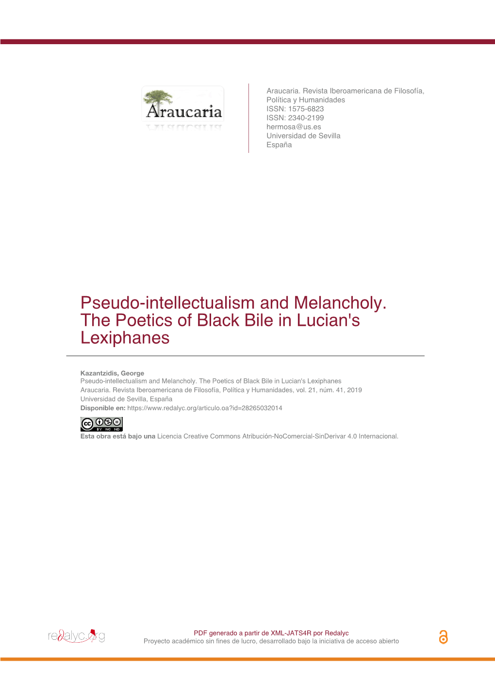 Pseudo-Intellectualism and Melancholy. the Poetics of Black Bile in Lucian's Lexiphanes