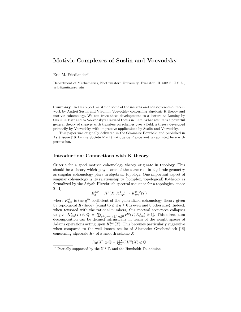 Motivic Complexes of Suslin and Voevodsky