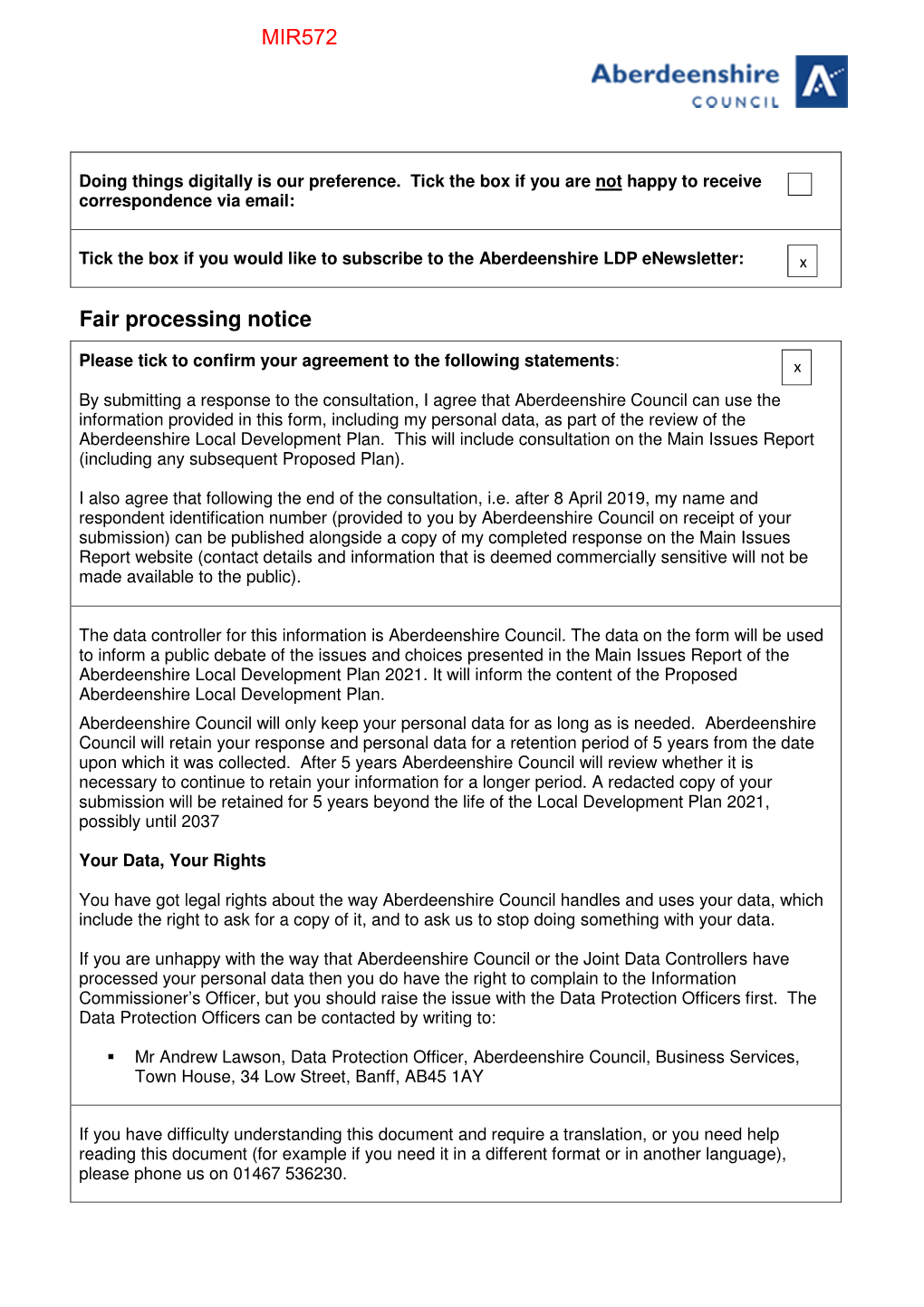 Fair Processing Notice MIR572