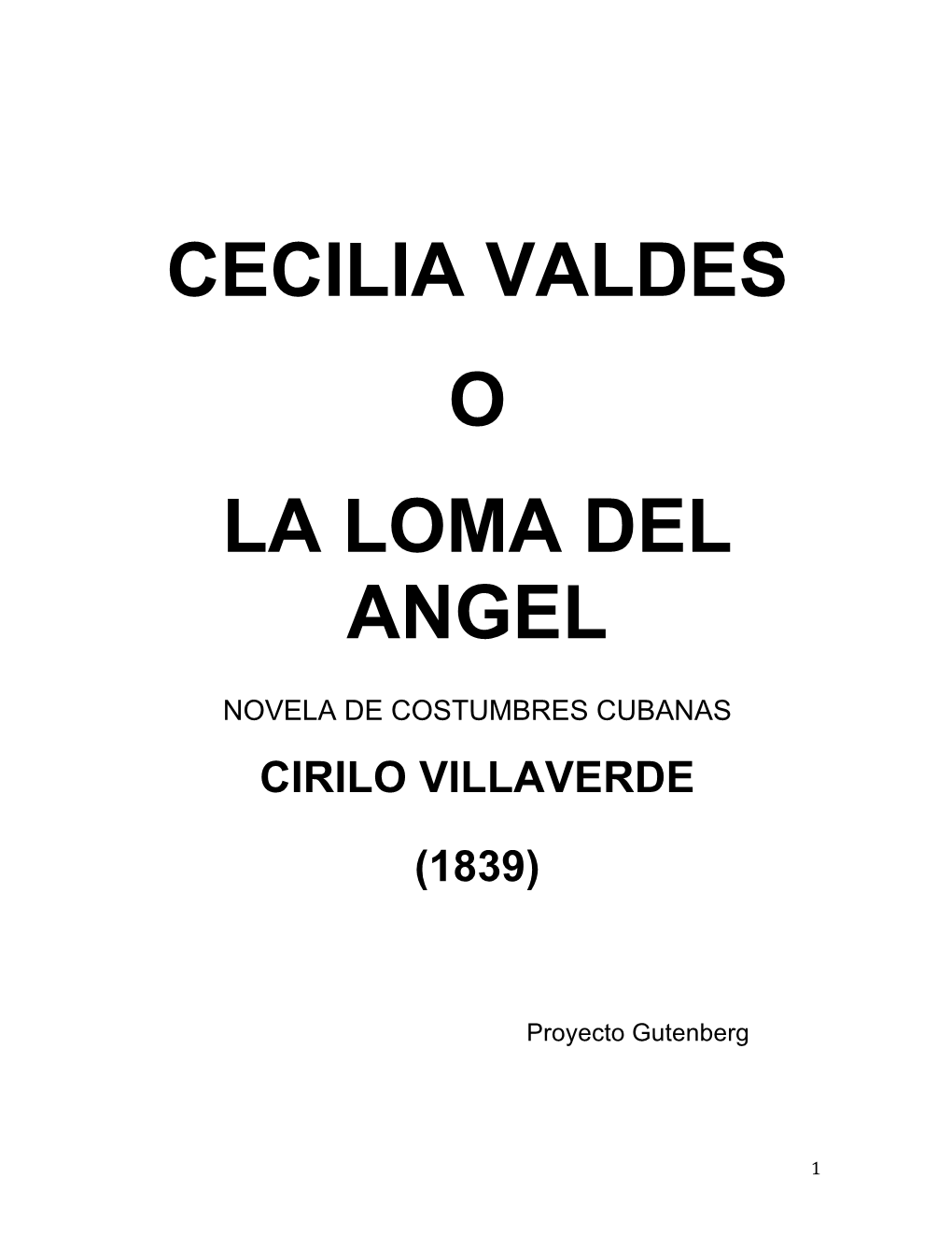 Villaverde, Cirilo, CECILIA VALDES
