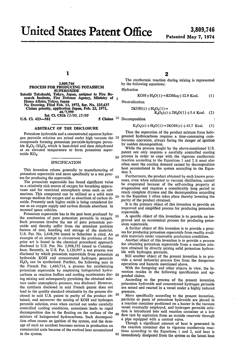 United States Patent Office Patented May 7, 1974