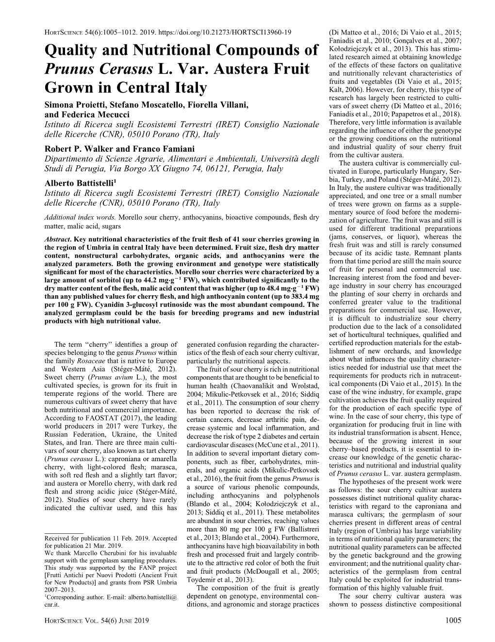 Quality and Nutritional Compounds of Prunus Cerasus L. Var. Austera