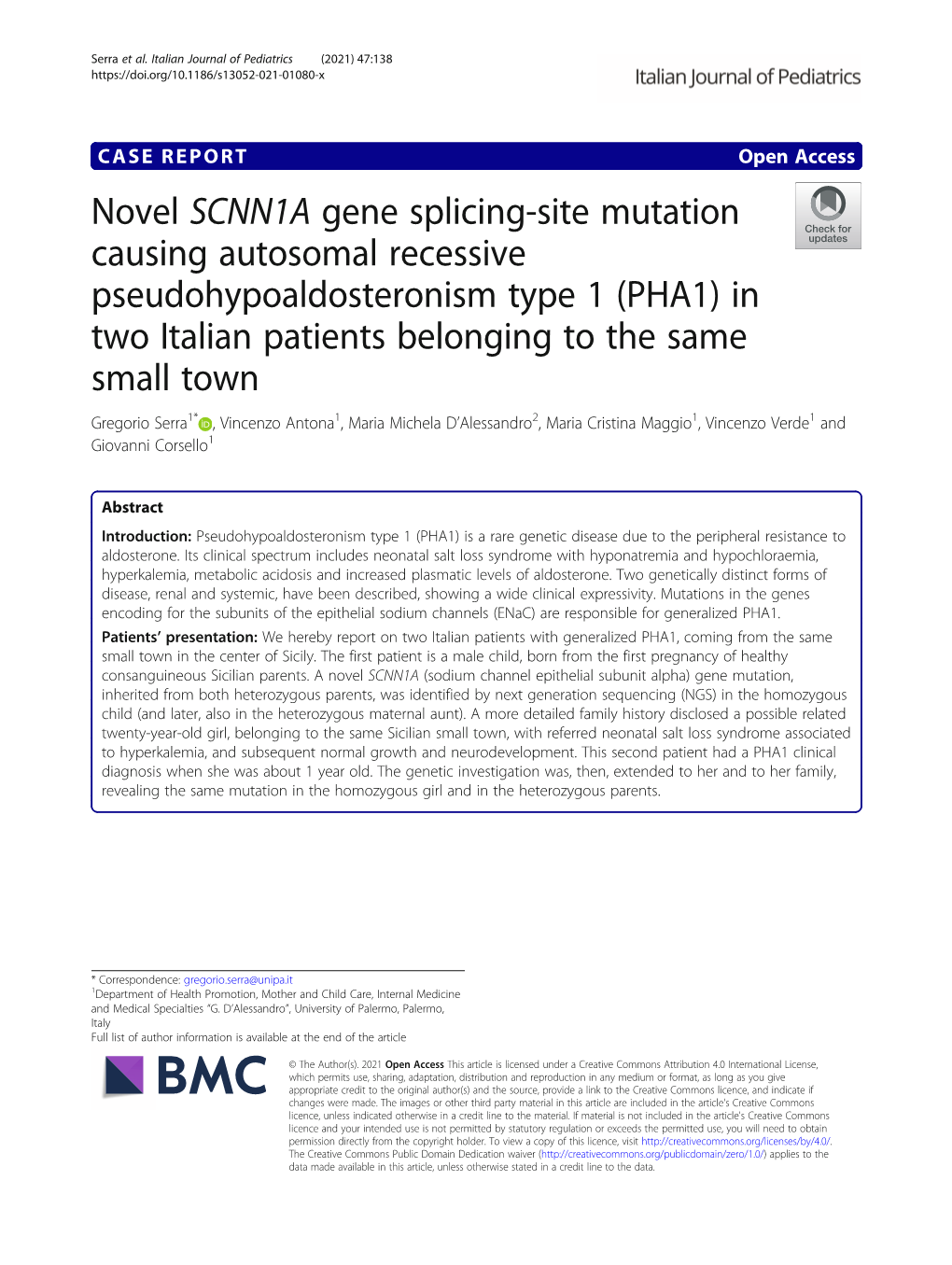 Novel SCNN1A Gene Splicing-Site