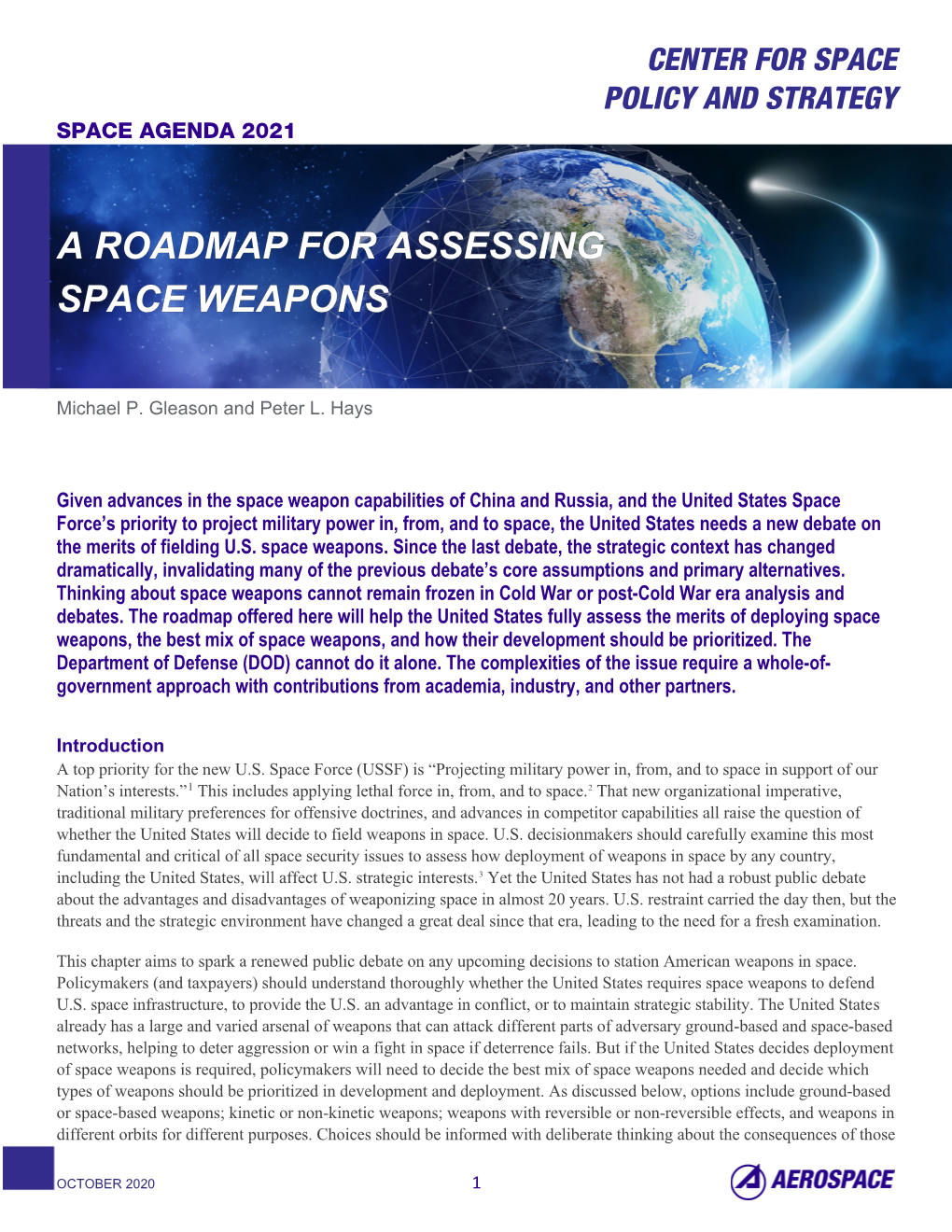 A Roadmap for Assessing Space Weapons