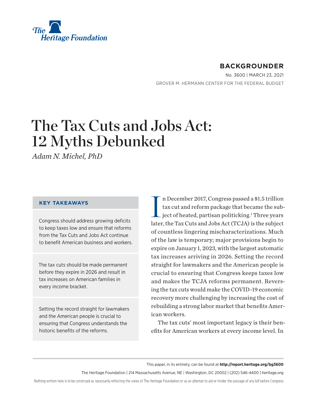 The Tax Cuts and Jobs Act: 12 Myths Debunked Adam N
