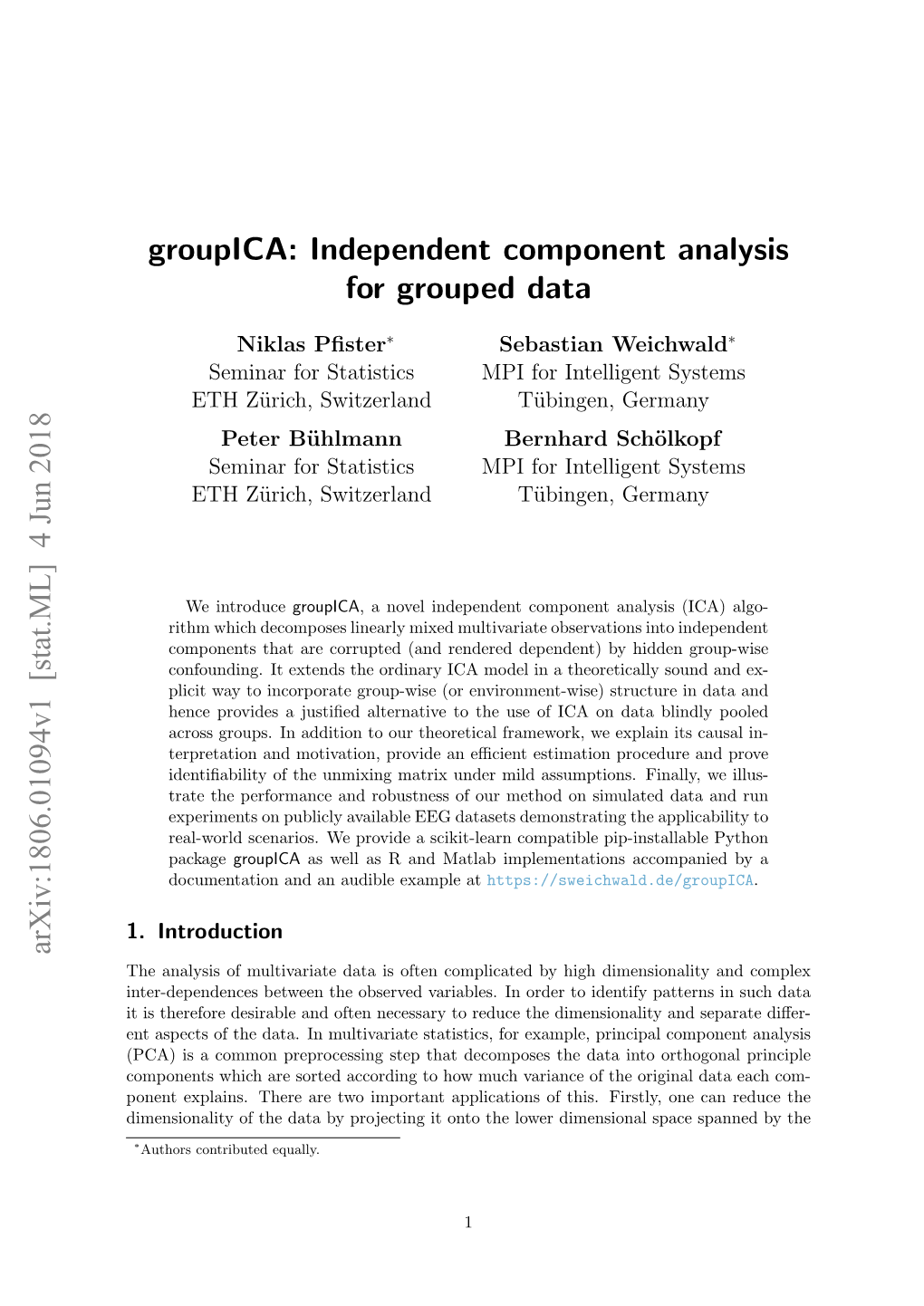 Groupica: Independent Component Analysis for Grouped Data