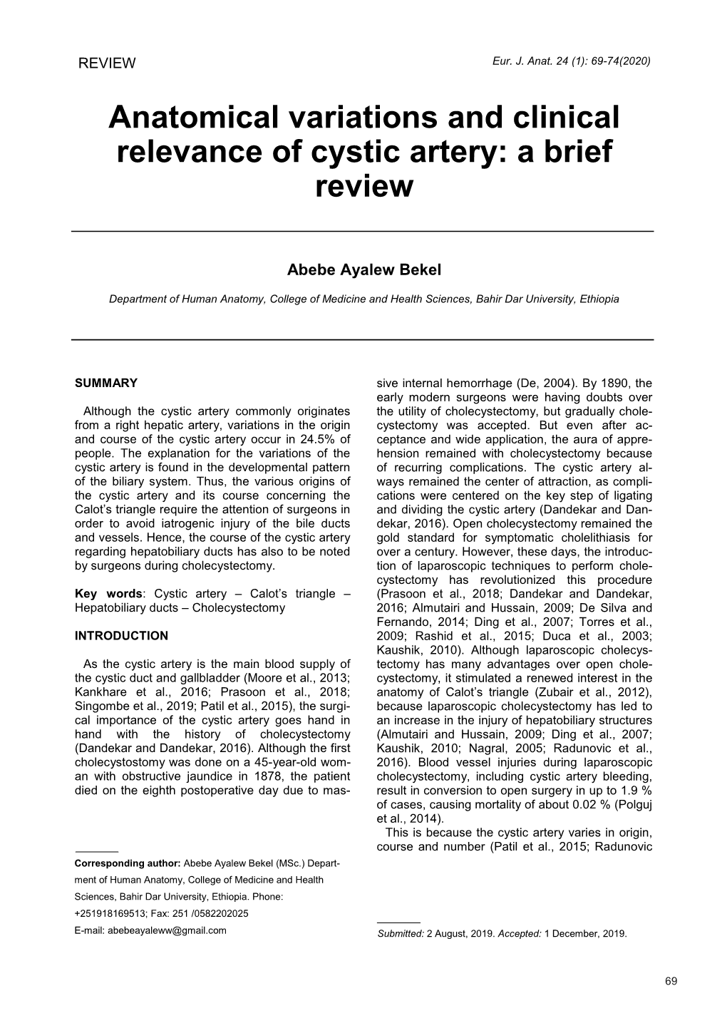 Anatomical Variations and Clinical Relevance of Cystic Artery: a Brief Review