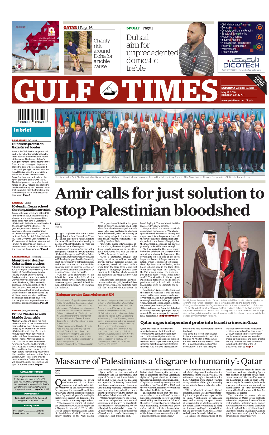 Amir Calls for Just Solution to Stop Palestinian Bloodshed