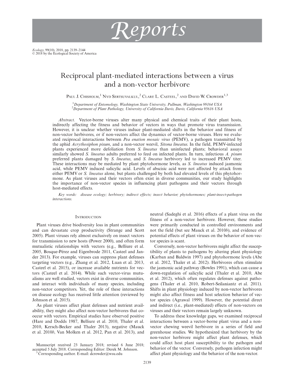 Reciprocal Plant-Mediated Interactions Between a Virus and a Non-Vector Herbivore