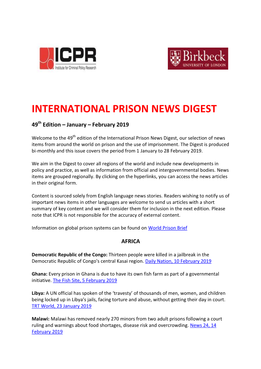 International Prison News Digest