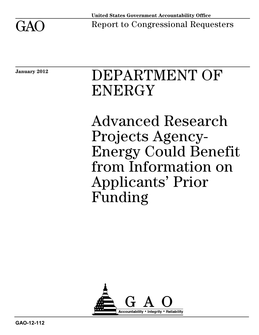 Advanced Research Projects Agency- Energy Could Benefit from Information on Applicants’ Prior Funding