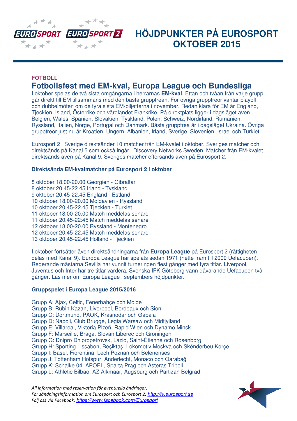 Höjdpunkter På Eurosport Oktober 2015