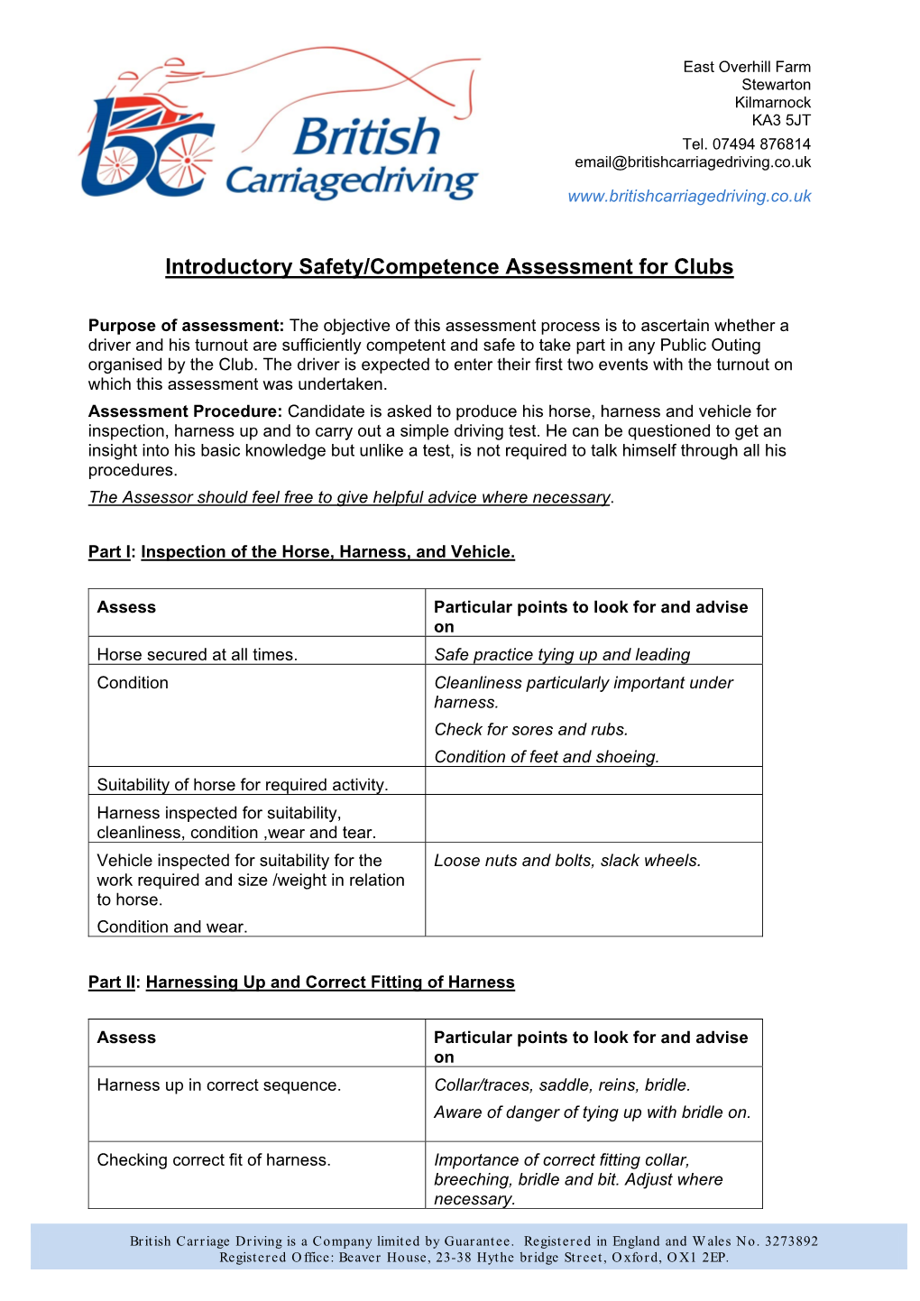 Introductory Safety Competence Assessment for Clubs