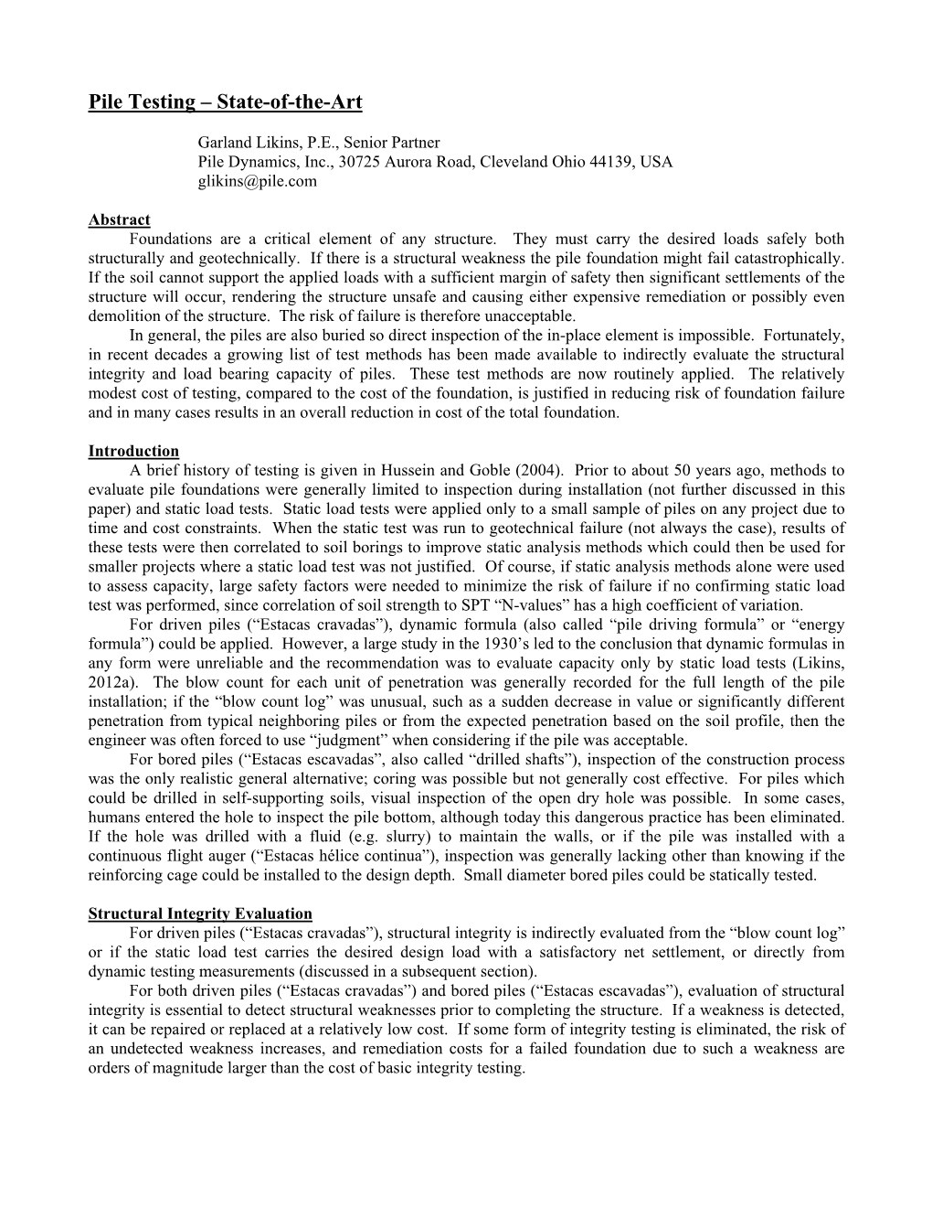 Pile Testing – State-Of-The-Art