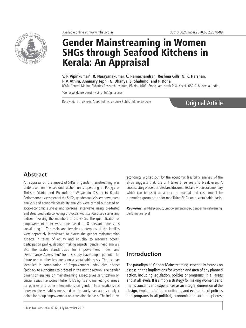 Gender Mainstreaming in Women Shgs Through Seafood Kitchens in Kerala: an Appraisal