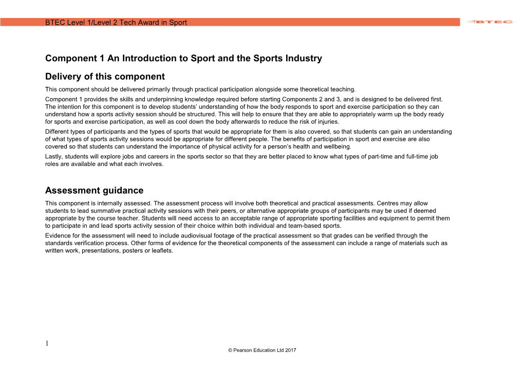 Component 1 an Introduction to Sport and the Sports Industry