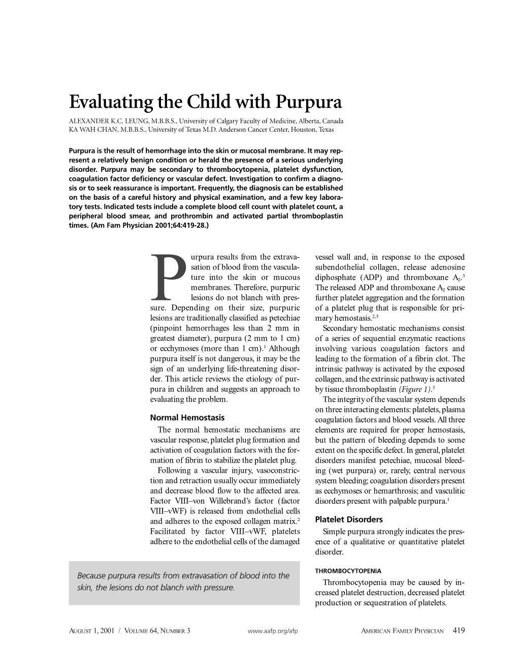 Evaluating the Child with Purpura ALEXANDER K.C