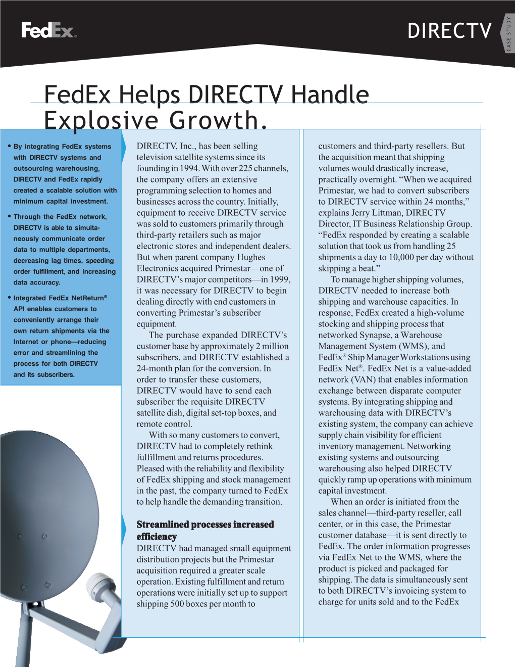 Fedex Helps DIRECTV Handle Explosive Growth