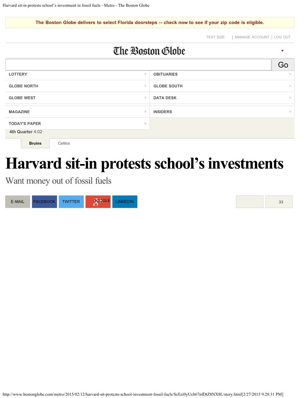 Harvard Sit-In Protests School's Investment in Fossil Fuels