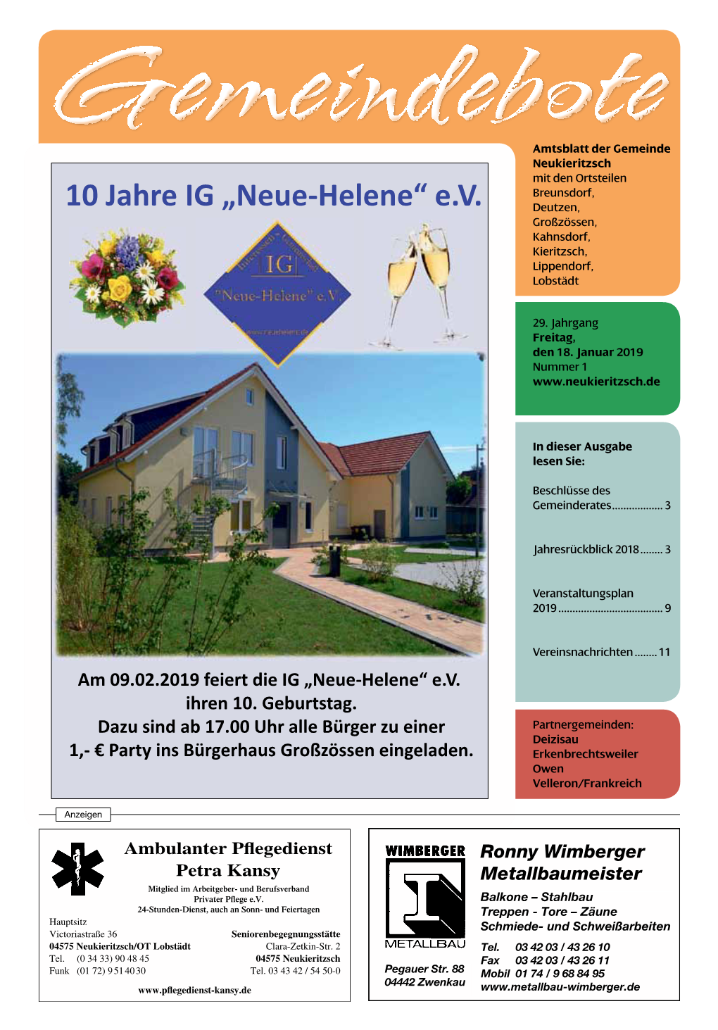 10 Jahre IG „Neue-Helene“ E.V. Deutzen, Großzössen, Kahnsdorf, Kieritzsch, Lippendorf, Lobstädt