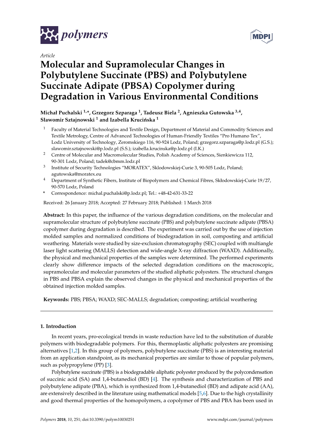 And Polybutylene Succinate Adipate (PBSA) Copolymer During Degradation in Various Environmental Conditions