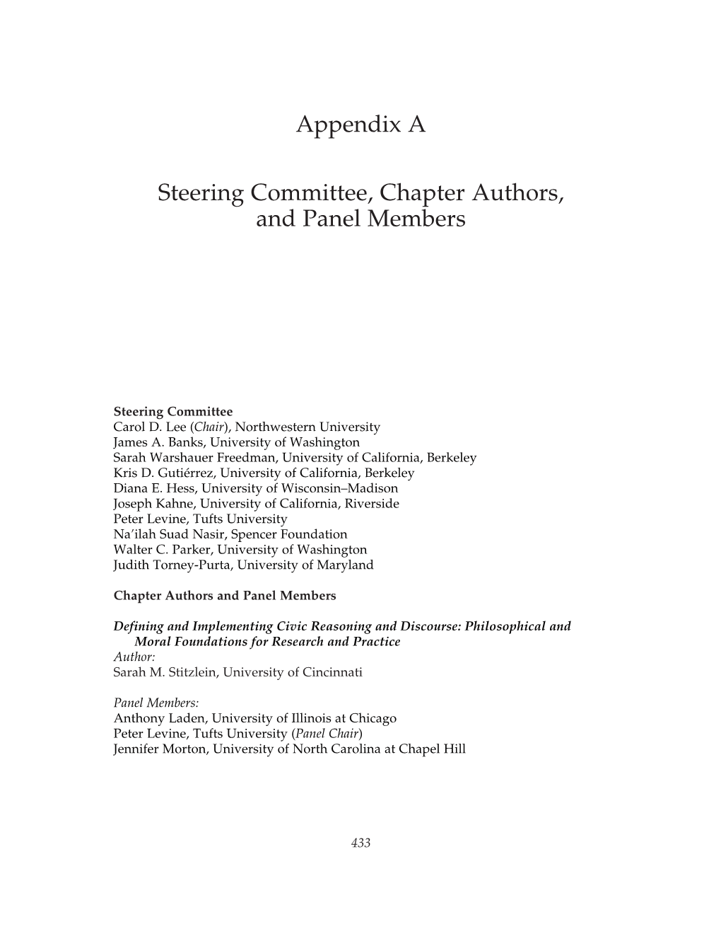 Appendix a Steering Committee, Chapter Authors, and Panel Members