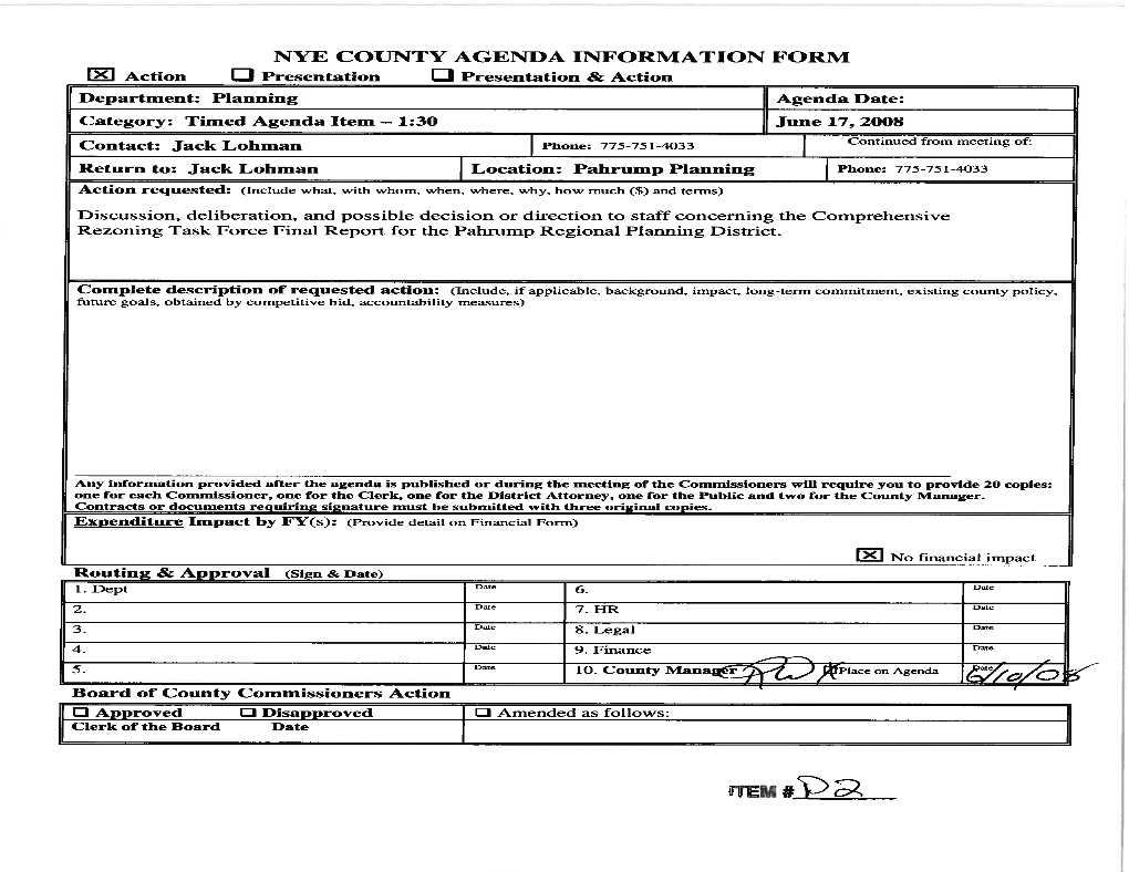 NYE COUNTY AGENDA INFORMATION FORM TEM #J