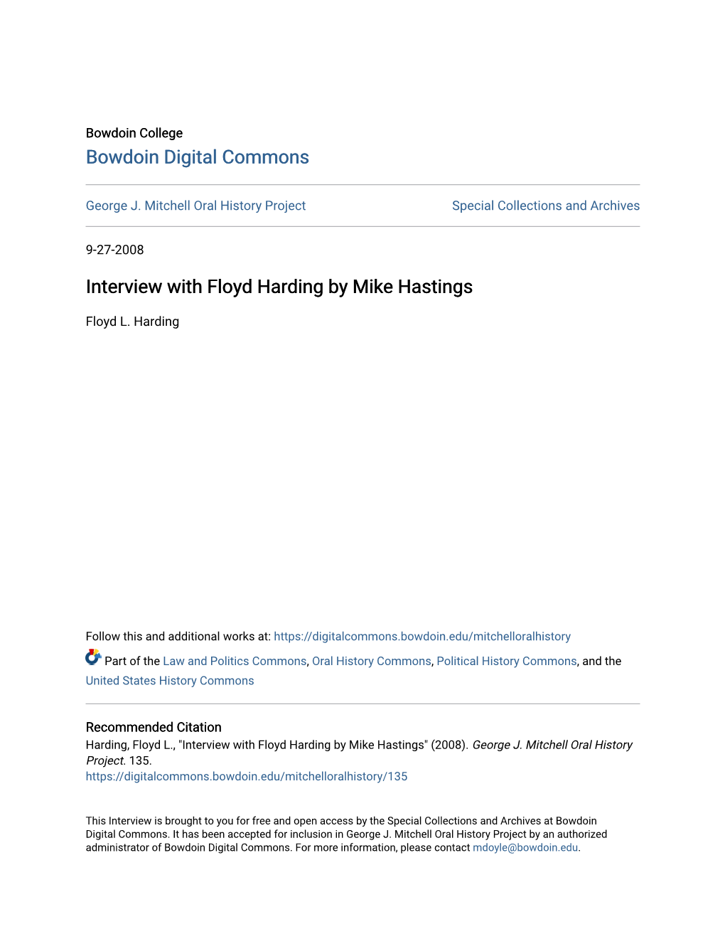 Interview with Floyd Harding by Mike Hastings