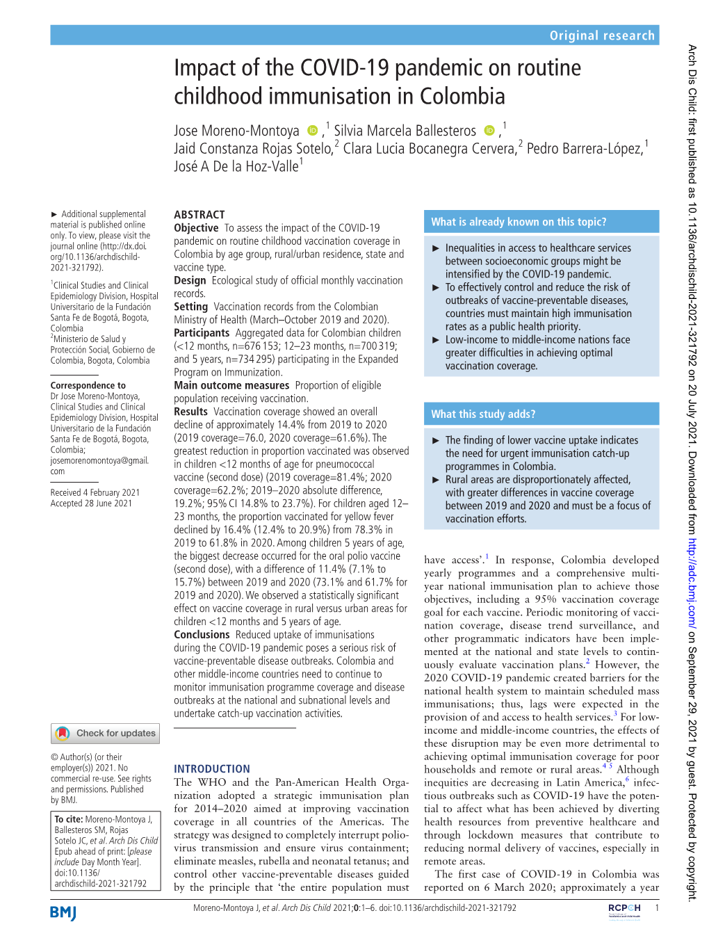 Impact of the COVID-19 Pandemic on Routine Childhood Immunisation In