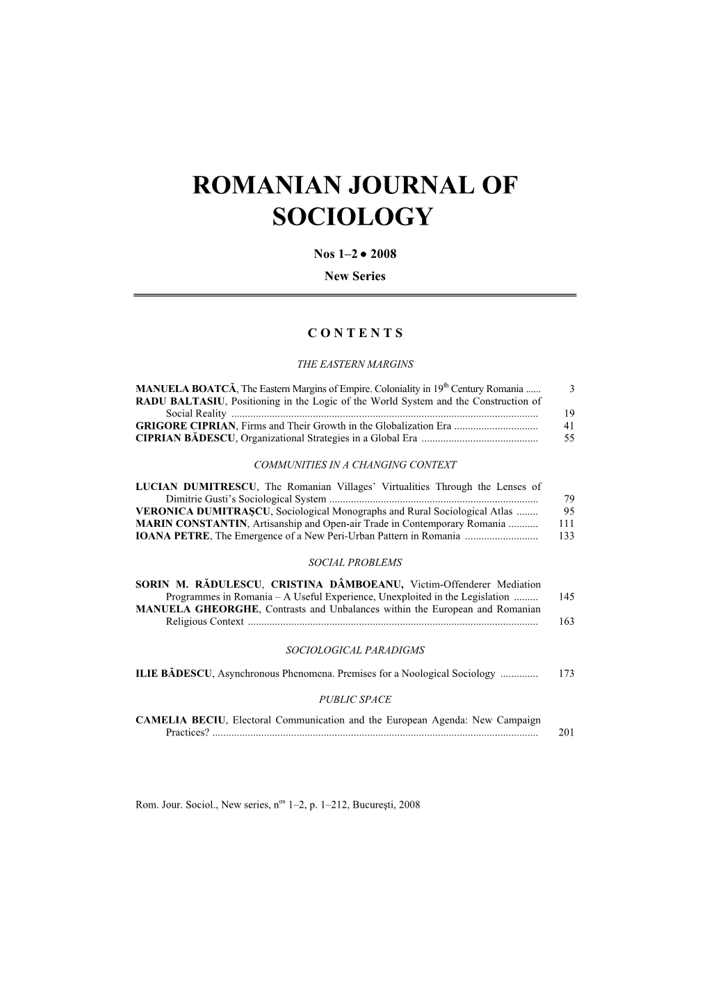 Romanian Journal of Sociology